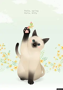 背景 可爱 美丽 清新 色调 猫咪 狗狗/猫咪萌宠动物插画绘画