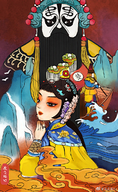 米缸守护者采集到插画/人物/国潮风/京剧/戏腔/戏曲/国粹