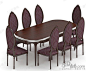 欧式棕色实木椭圆银色描边餐桌紫色印花雕刻叶子形餐椅桌椅组合