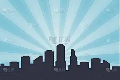 漫画风格的背景，大城市的轮廓线。背景是美丽的城市剪影