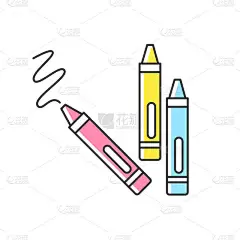 蜡笔画RGB色彩图标.蜡笔作画用.儿童创意和精细运动技能开发玩具.颜色识别。幼儿的活动理念。孤立的矢