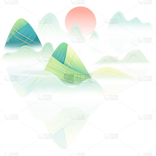 端午节五月初五中国风中式插画粽子山水元素...