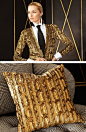 A women's gold cable-knit sequin cardigan inspires a glam throw pillow rich with texture.: 