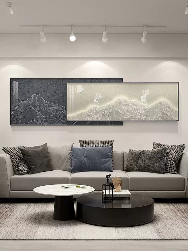 客厅装饰画高级感背有靠山壁画现代轻奢沙发背景墙挂画线条鹿双层-tmall.com天猫-花瓣网