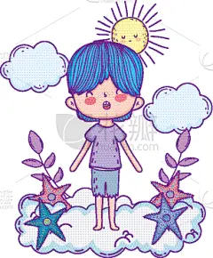 可爱的,海星,男孩,云,船,小的,动物,儿童,童年,休闲