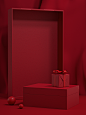 c4d红色电商礼物盒海报宣传喜庆广告背景