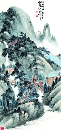 高山茅屋风景3D电视背景墙图片
