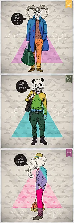 创意艺术个性时髦搞怪嬉皮动物头人物插画广告海报AI矢量素材-淘宝网