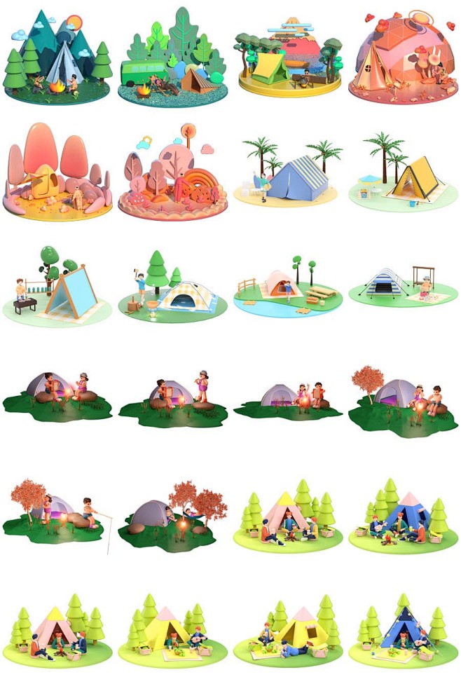 户外露营踏青帐篷野炊假期野外聚会场景3d...