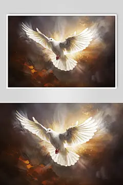 AI数字艺术展翅飞翔的和平鸽插画