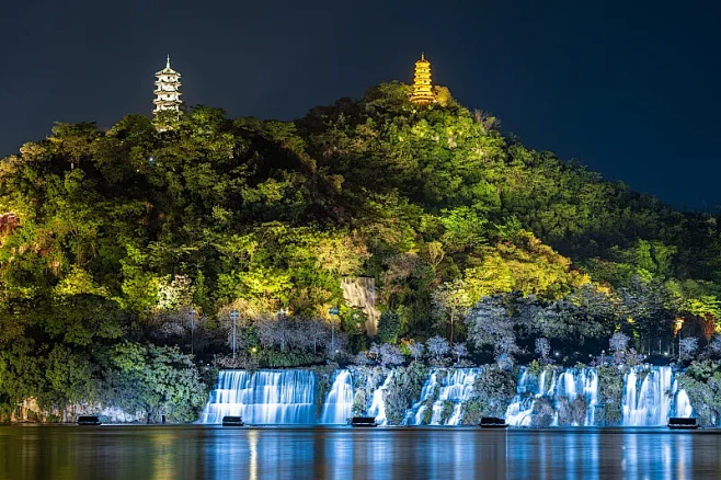百里柳江，柳州夜景，亚洲第一大人工瀑布图片下载-花瓣网
