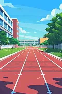 AI数字艺术扁平风校园球场操场插画-众图网