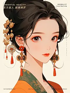 东方美人-鹅黄绮罗②民族扁平风文创美学插画