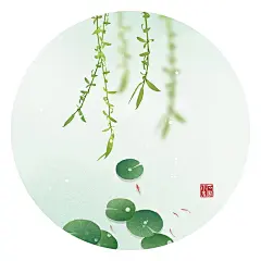 夏季池塘 绿色 古风海报 石家小鬼原创中国风二十四节气插画，商用请联系邮箱shijiaxiaogui@qq.com，未经允许严禁商用。