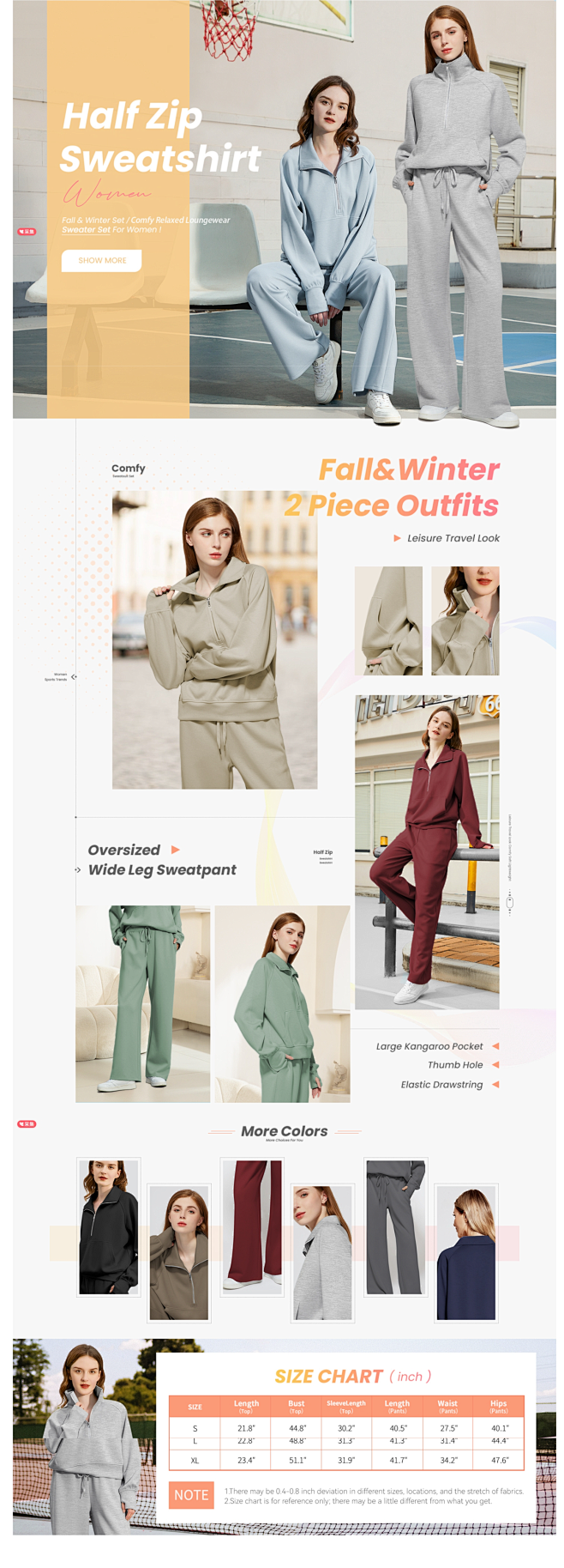 Casly Lamiit Women's 2-Piece Sweatsuit Set - Comfy Lounge Wear With Double Zipper & Track Pants