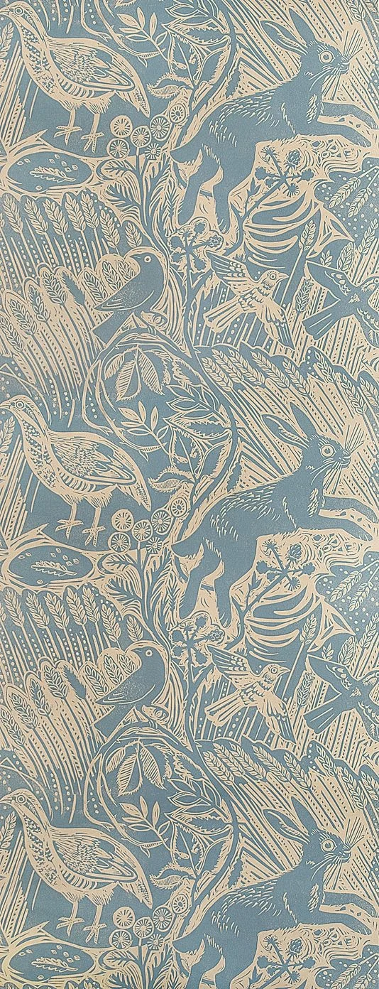 Harvest Hare Wallpaper Excellent lino print wallpaper with Mark Hearld ...