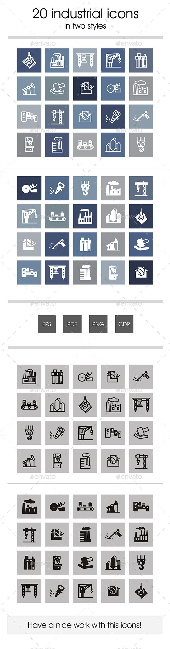 20工业图标——科技图标20 Industrial Icons - Technology Icons起重机、钻、工厂、锤、图标、工业、车床、机 ...