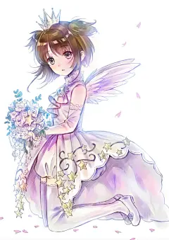 【纯洁的少女】婚纱特辑 : “婚纱”是新娘的象征。很多人都曾憧憬那洁白无瑕的婚纱吧。现在，说到婚纱通常想到的都是白色。但是这个白色婚纱这个印象真正人心，则是在1840年英国的维多利亚女王身穿纯白的婚纱举办婚礼之后。从此，纯白色的婚纱不仅成为了英国国内新娘们憧憬的礼服，欧洲和亚洲地区的新娘们也都非常憧憬。
这次就为大家送上角色们身穿洁白美丽的婚纱的插画作品特辑。