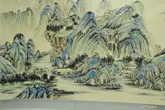 手绘壁画双宫无缝壁布明清古典青绿重彩山水画背景墙千里江山图-淘宝网