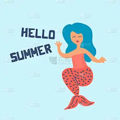 可爱的夏季美人鱼与文字海报和t-shrit斯堪的纳维亚绘图。婴儿、儿童时尚问候设计。