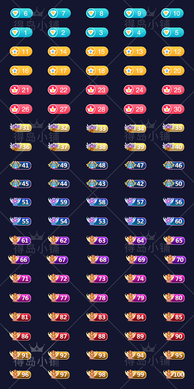 APP电商 会员成长体系达成等级勋章1-100图标免抠创意个性PNG图标-淘宝网