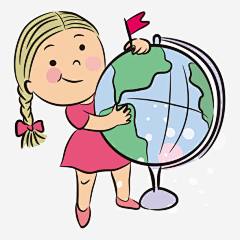 卡通小女孩免抠素材_新图网 https://ixintu.com 人物 人物插画 卡通人物 地球仪 女孩 小女孩 插画