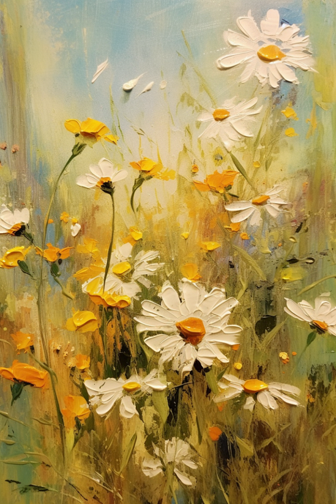 小清新矢量花朵夏季花卉小雏菊油画插画