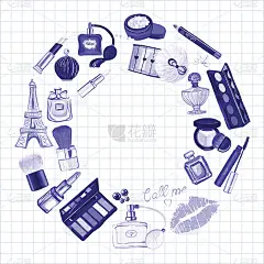手绘图像化妆品和香水