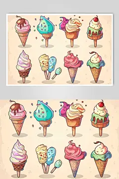 AI数字艺术手绘冰淇淋甜品插画