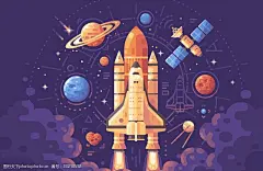 矢量星球手绘火箭