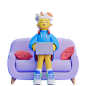 Girl With Laptop On Sofa  3D Illustration