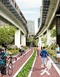 PSD照片拼贴效果图自行车慢跑道竞赛高架桥公园景观效果图ps素材