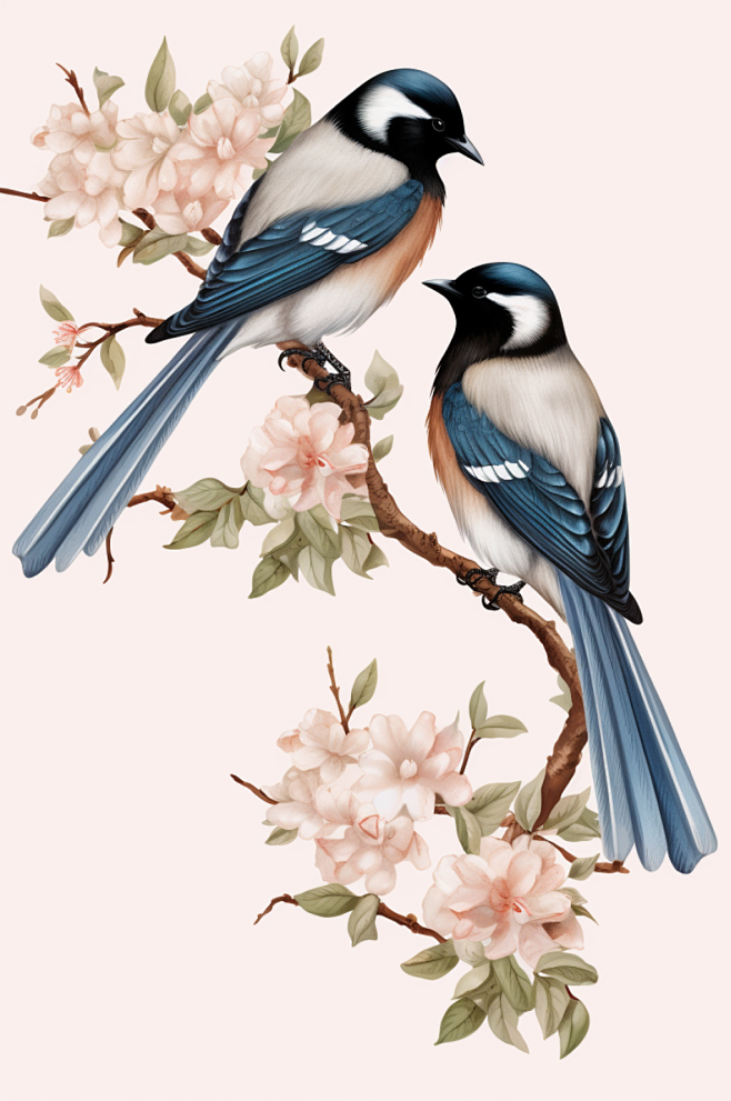 AI数字艺术中国风梅花喜鹊水墨画插画-众...
