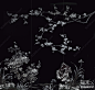 中式梅花图案壁纸工笔画屏风画贴图下载【ID:1130890747】