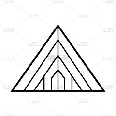 矢量标志，其中一个抽象的形象的金字塔和一个剪影的房子里面。