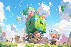白云春游儿童插画图片