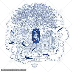 云南古树普洱茶饼线描插画