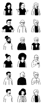 105款黑白线性各种男女人物半身像头像发型插画AI矢量素材-淘宝网