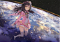  - 204785 anmi black_hair glasses hat long_hair planet scan space stars thighhighs yellow_eyes.jpg (2560×1822)