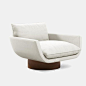 Rua Ipanema Oscar Neimeyer Inspired Leather and Walnut Pivot Base Armchair For Sale at 1stdibs