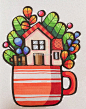 咖啡杯上的房子~大家喜欢这样的造型＋配色吗 ​​​​