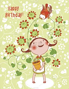 Little_Girl_Red_Bird_Birthday_Card