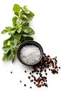 Seasoning: Salt, Oregano and Pepper Isolated on White Background