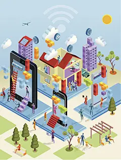 等距无线城市视图矢量艺术插画