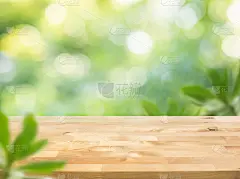 实木桌面纹理模糊树叶树花园背景