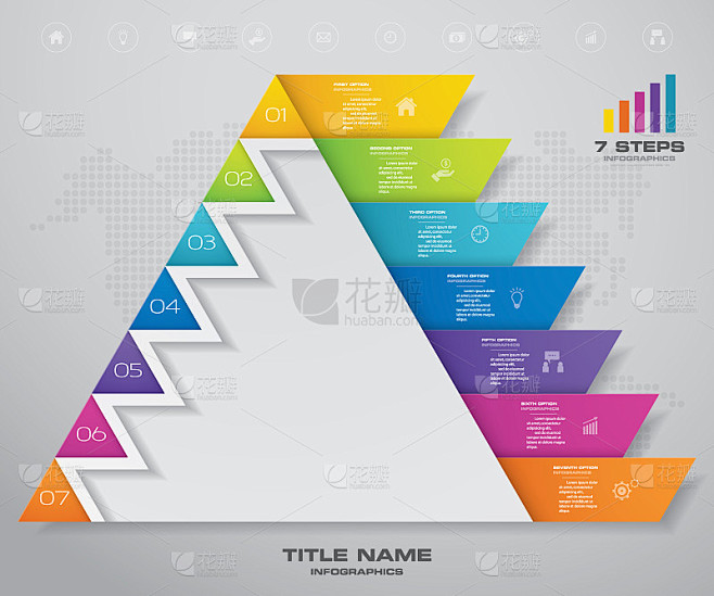 7 steps pyramid with free space for text on each l