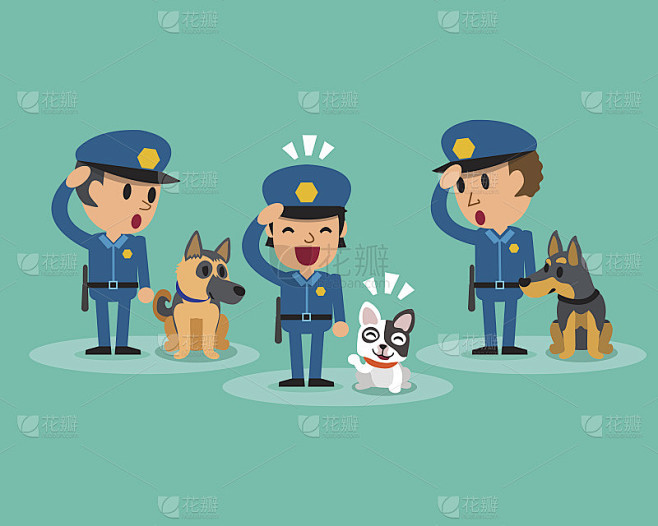 卡通保安警察和警犬