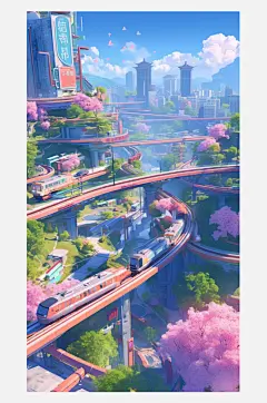 数字艺术创意插画插画灵感春天的列车插画-众图网