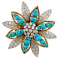 DAVID WEBB Turquoise and Diamond Flower Brooch