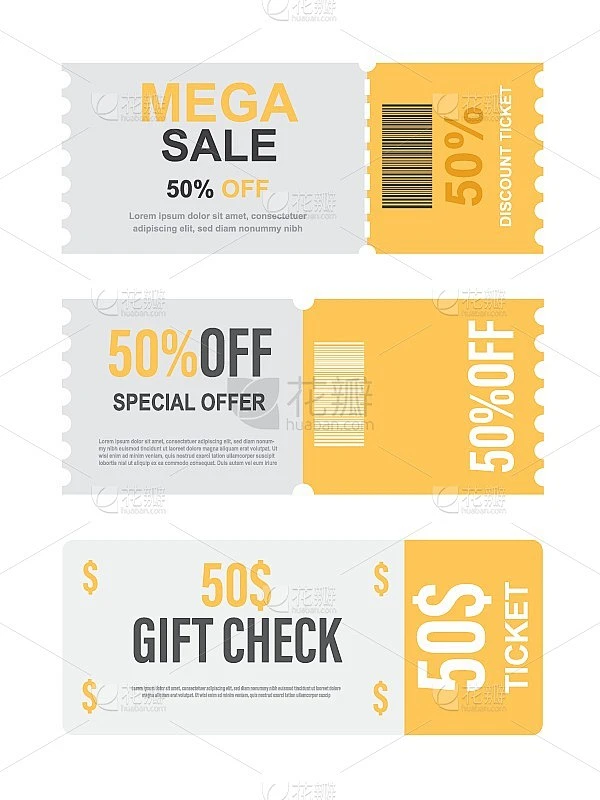 超大折扣门票。50%的折扣券。50元折扣券。素材-花瓣网
